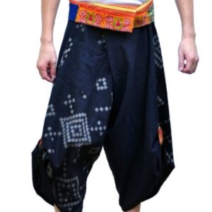 Samurai Pants in Thai Cotton with Graphic Design (Black)