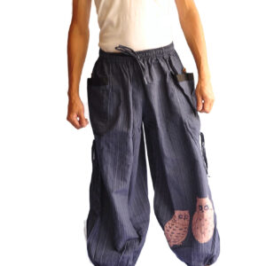 Handmade Cotton Aladdin Pants, Unisex Boho Harem Pants with Side Drawstring, Thai Artisan Clothing