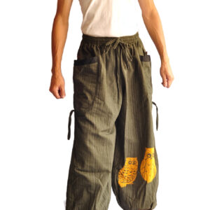 Handmade Cotton Aladdin Pants, Unisex Boho Harem Pants with Side Drawstring, Thai Artisan Clothing