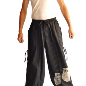 Handmade Cotton Aladdin Pants, Unisex Boho Harem Pants with Side Drawstring, Thai Artisan Clothing