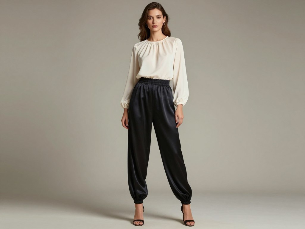 Dressy outfit with harem pants paired with blouse and heels