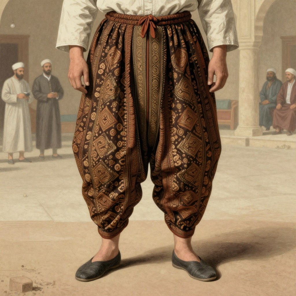 Traditional Middle Eastern dhoti pants showing historical harem pants style